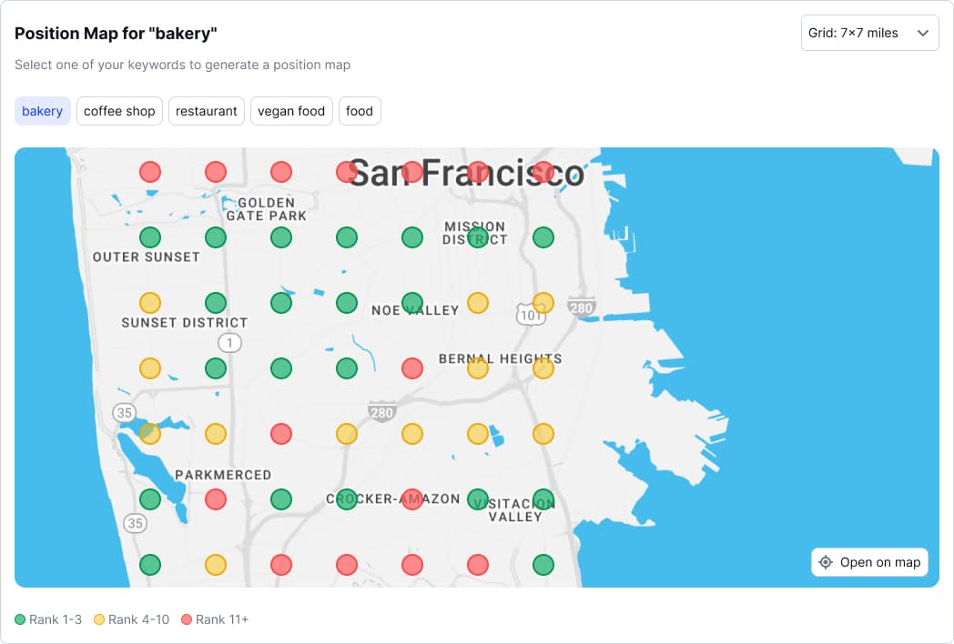 Local SEO heatmap grid positions